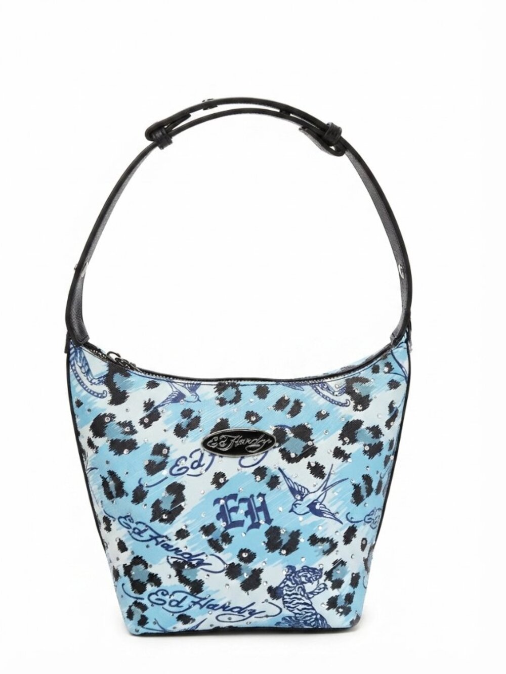 NWT Ed Hardy Blue White Leopard Tattoo Streetwear Handbag | Y2K Inspired